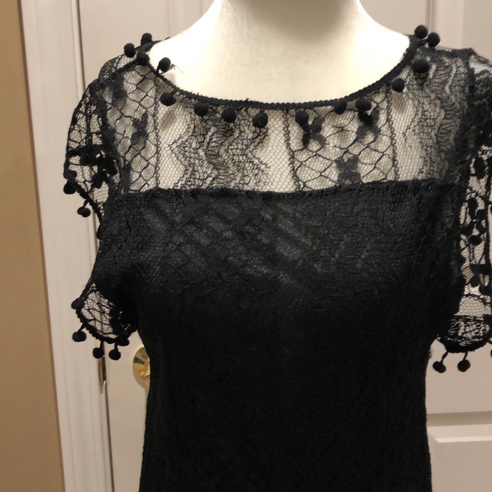 Black lace dress w/ pompom detailing
